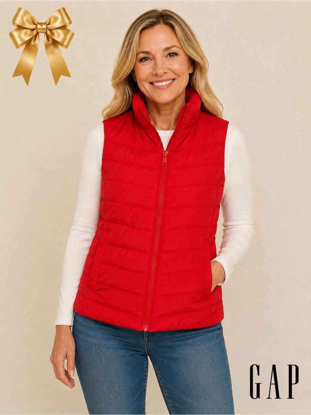GAP ColdControl Water Resistant Puffer Vest Red Medium